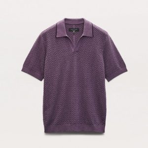 Zuma Herringbone Knit Polo Shirt - Washed Violet