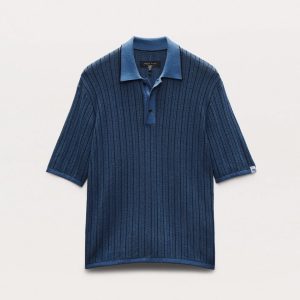 Harvey Striped Knit Polo Shirt - Moonlight