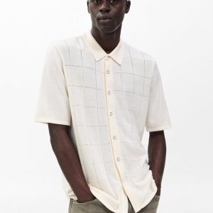 Dalton Windowpane Knit Shirt - Ivory