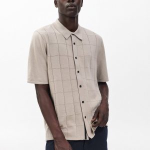 Dalton Windowpane Knit Shirt - Tan