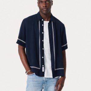 Dalton Embroidered Shirt - Blue Ezra Stripe