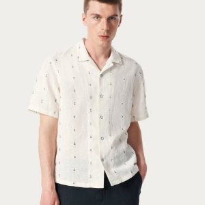 Avery Embroidered Camp Shirt - White Remi Stripe