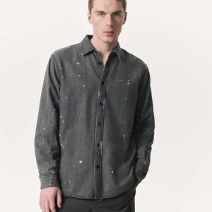 Finch Hand-Painted Denim Shirt - Painted Charcoal