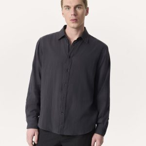 Finch Striped Cotton Gauze Shirt - Dark Grey