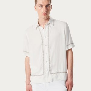 Dalton Embroidered Shirt - White Ezra Stripe