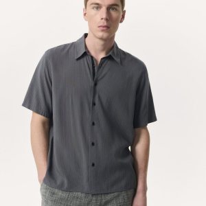 Relaxed Fit Dalton Dobby Striped Shirt - Dark Grey