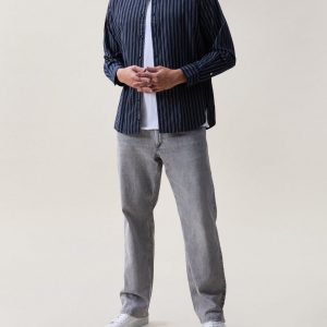 Griffin Poplin Striped Shirt - Navy Stripe