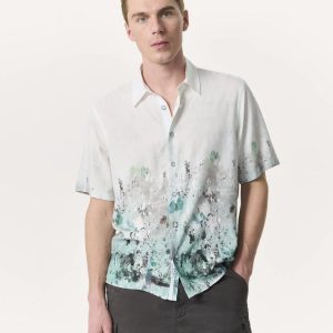 Relaxed Fit Dalton Paint Splatter Shirt - White Paint