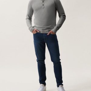 Classic Slub Cotton Long-Sleeve Henley - Natural Grey