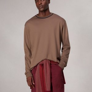 Relaxed Fit Contrast-Trim Cotton Tee - Brown