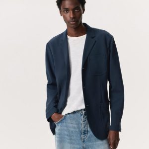 Achilles Italian Cotton-Blend Knit Blazer - Ink Blue