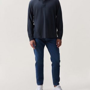 Tomas Washed Cotton Rugby Polo - Black